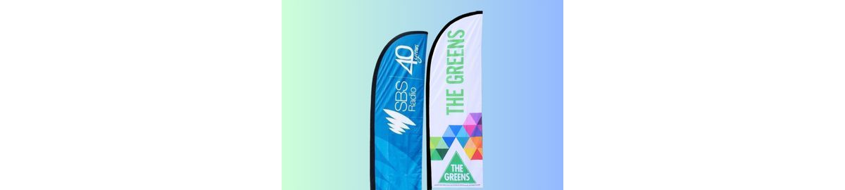 Custom feather flags promoting brand visibility.