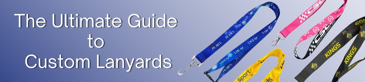 Custom lanyards in different colours on display with printed logos promoting lanyards for businesses and events in Ontario, Canada.