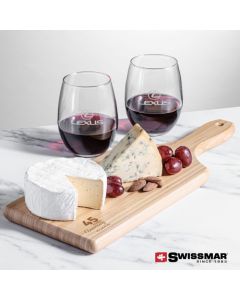 Bamboo Board & 2 Stanford Stemless Wine Glasses