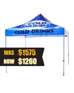 A blue 600D polyester 10x10ft custom canopy event tent.