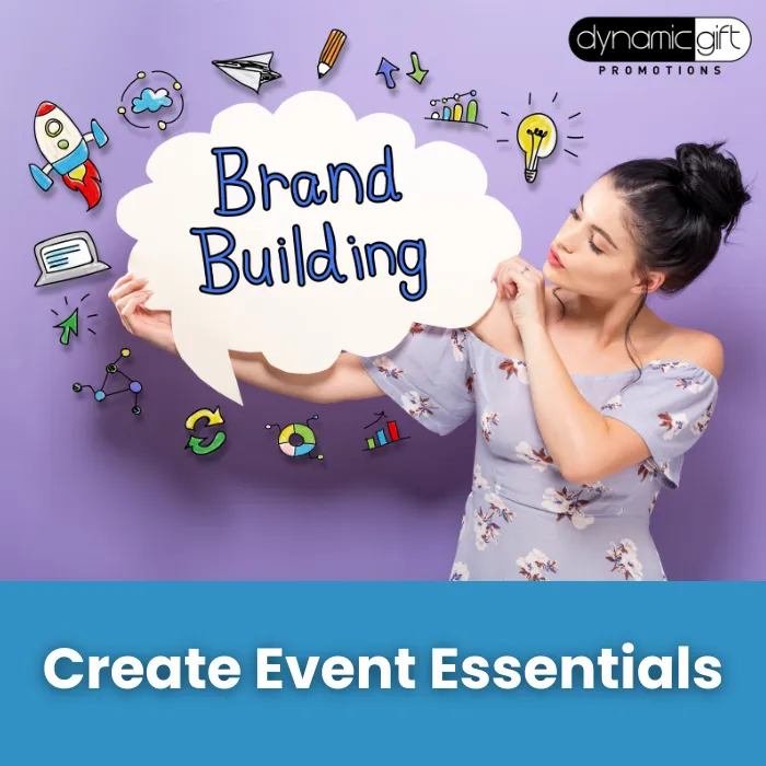 Young woman promotes brand building through the use of custom event essentials.