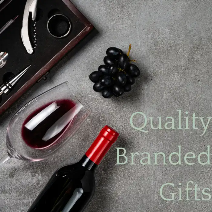 Wine accessories and glassware on display as branded business gift suggestions for Canadian companies.