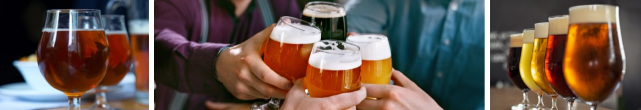 Employees celebrate great business with custom beer glassware at a social event in Ontario.