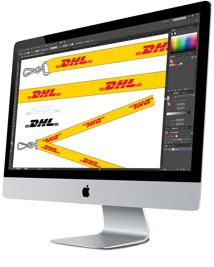 iMac displaying lanyard artwork